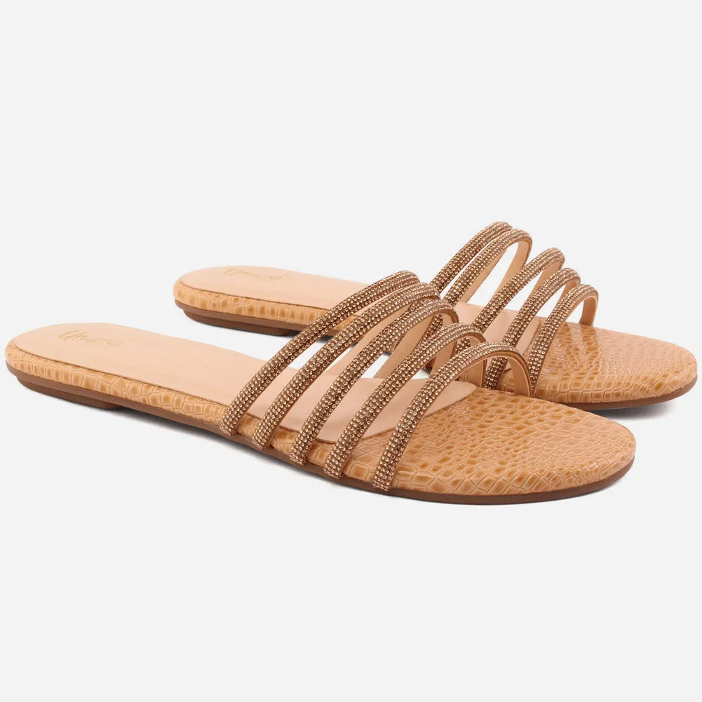 Women "Ethel" Stone Strap Slip On Slippers