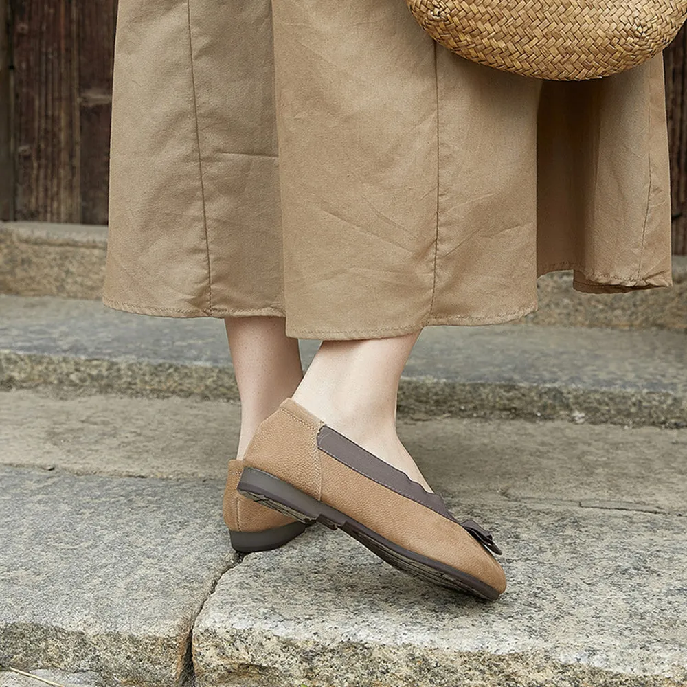 Women Slip-on Leather Flats Pea Shoes