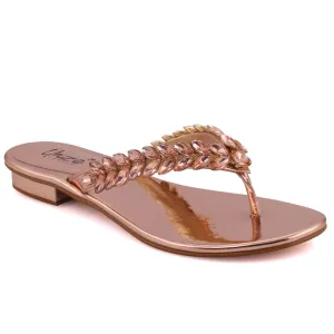 Women “VELA” Jewel Adorned Upper Thong Flats