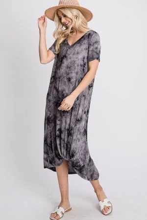 Women's Maternity & Post natal Front twist short sleeve grey/black tie dye maxi dress