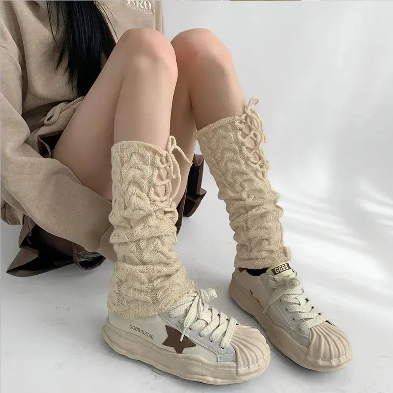 Y2K Harajuku Winter Style Strappy Knitted Leg Warmer
