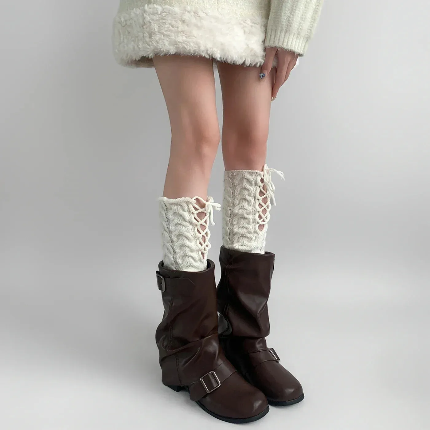 Y2K Harajuku Winter Style Strappy Knitted Leg Warmer